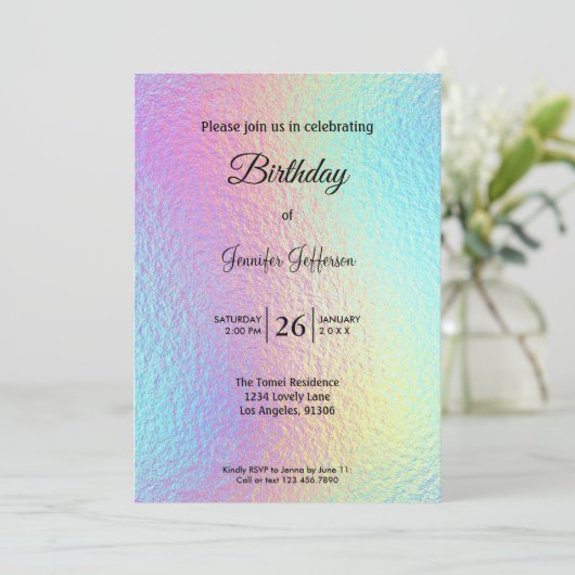 Modern holographic Birthday invitation Kaart (Staand voorkant)