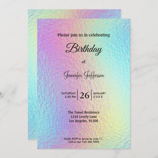 Modern holographic Birthday invitation Kaart (Voorkant / Achterkant)