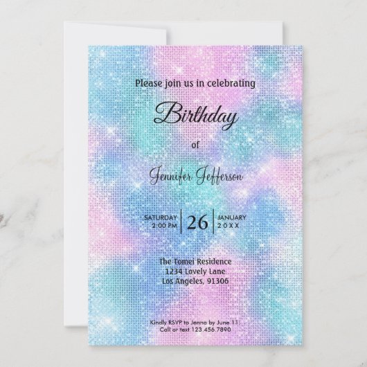 Modern holographic Birthday invitation Kaart (Voorkant)