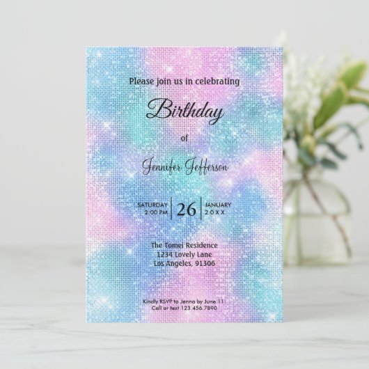 Modern holographic Birthday invitation Kaart (Staand voorkant)