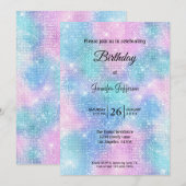 Modern holographic Birthday invitation Kaart (Voorkant / Achterkant)
