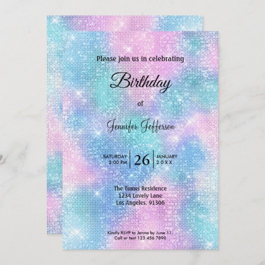 Modern holographic Birthday invitation Kaart (Voorkant / Achterkant)