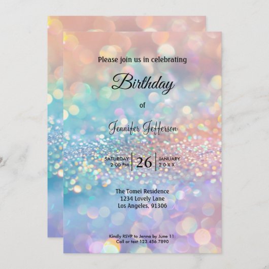 Modern holographic Birthday invitation Kaart (Voorkant / Achterkant)