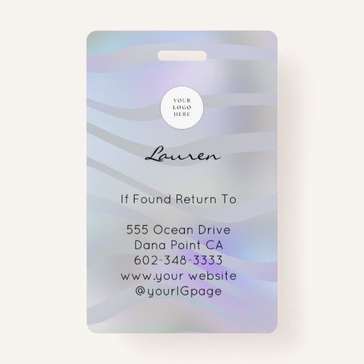 Modern Holographic Black Script Photo Makeup Badge (Achterkant)
