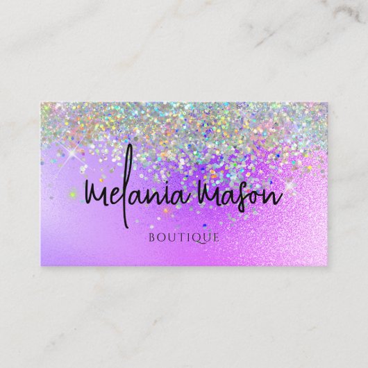 Modern Holographic Glitter Boutique shop Paars Visitekaartje (Voorkant)