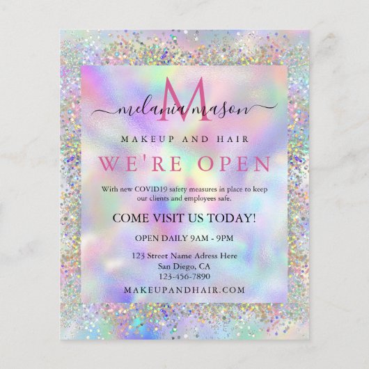 Modern holographic Glitter Makeup Artist Salon Flyer (Achterkant)