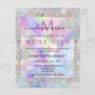 Modern holographic Glitter Makeup Artist Salon Flyer