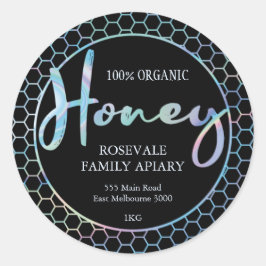 Modern Holographic Honeycomb Honey Apiary Label