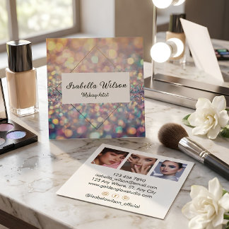 Modern Holographic Makeup Artist Glitter Vierkante Visitekaartje