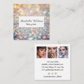 Modern Holographic Makeup Artist Glitter Vierkante Visitekaartje