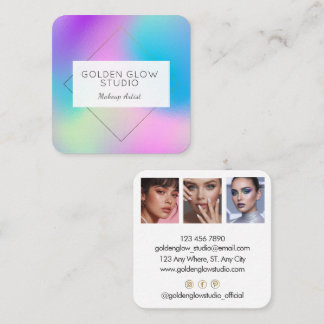 Modern Holographic Makeup Artist Rainbow Colorful Vierkante Visitekaartje