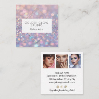 Modern Holographic Makeup Artist Rainbow Glitter Vierkante Visitekaartje