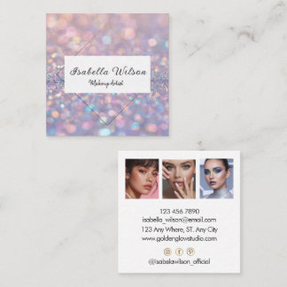 Modern Holographic Makeup Artist Rainbow Gold Vierkante Visitekaartje