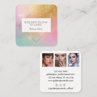 Modern Holographic Makeup Artist Rainbow Gold Vierkante Visitekaartje