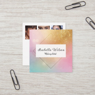 Modern Holographic Makeup Artist Rainbow Gold Vierkante Visitekaartje