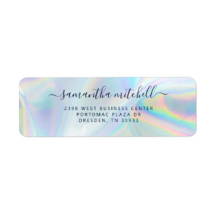 Modern Holographic Navy Personal Return Address Etiket