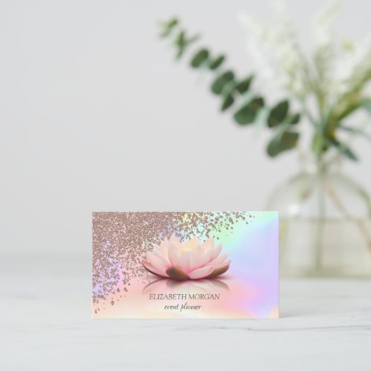 Modern Holographic Roos Gold Diamonds Lotus Visitekaartje (Staand voorkant)