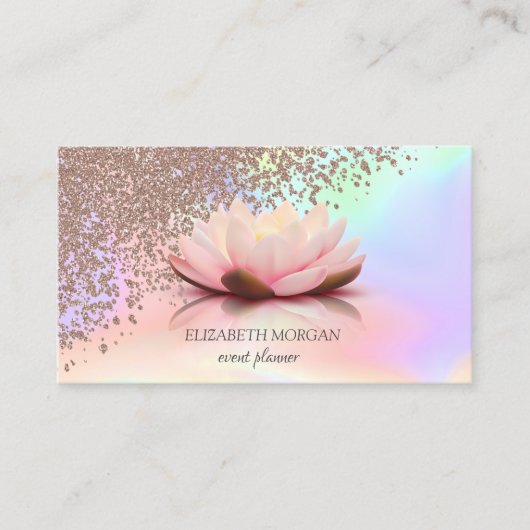 Modern Holographic Roos Gold Diamonds Lotus Visitekaartje (Voorkant)
