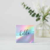 Modern Holographic Script Hello Beauty Branding Vierkante Visitekaartje (Staand voorkant)