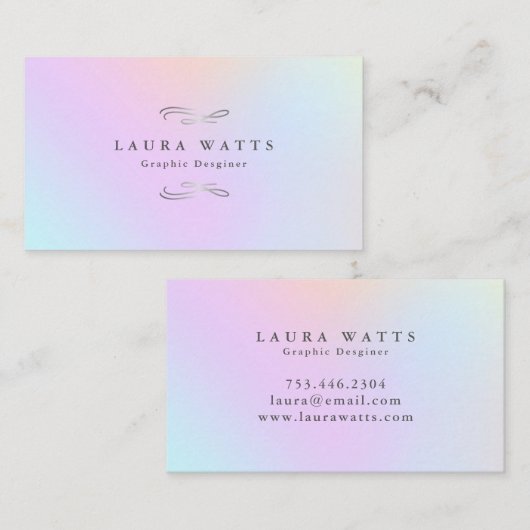 Modern Holographic Silver Swirl Visitekaartje (Voorkant / Achterkant)