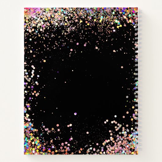 Modern holographic Sparkly Glitter Black Monogram Notitieboek (Achterkant)