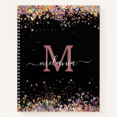 Modern holographic Sparkly Glitter Black Monogram Notitieboek (Voorkant)