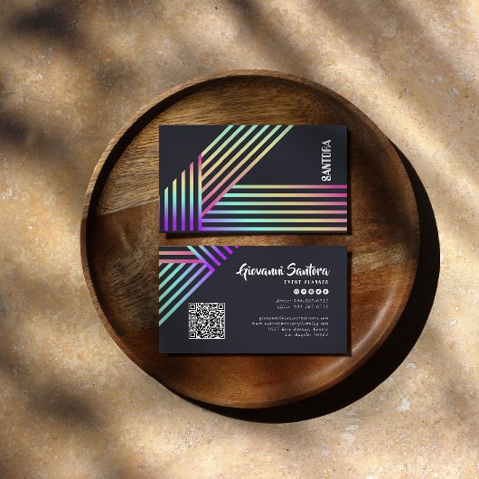 Modern Holographic Stripe QR Business Card Visitekaartje