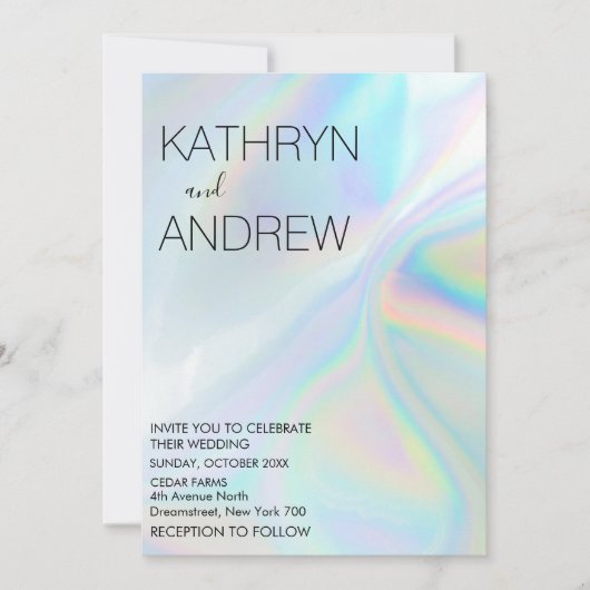 Modern Holographic Wedding Invitation Kaart (Voorkant)