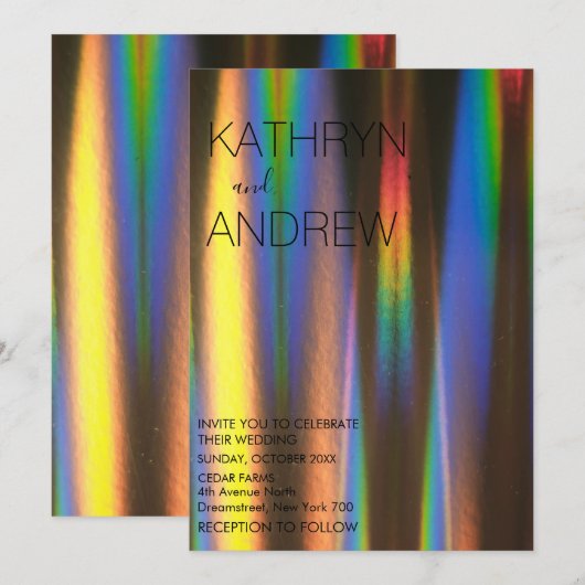Modern Holographic Wedding Invitation Kaart (Voorkant / Achterkant)