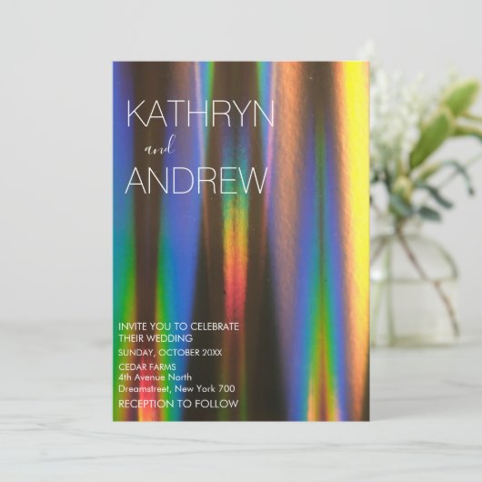Modern Holographic Wedding Invitation Kaart (Staand voorkant)