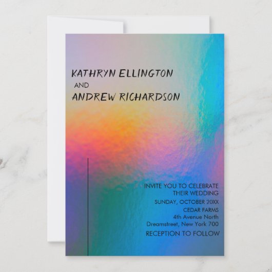 Modern Holographic Wedding Invitation Kaart (Voorkant)