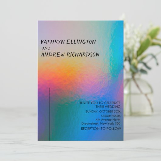Modern Holographic Wedding Invitation Kaart (Staand voorkant)