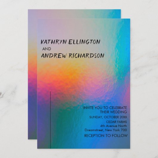 Modern Holographic Wedding Invitation Kaart (Voorkant / Achterkant)