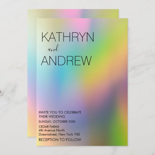 Modern Holographic Wedding Invitation Kaart (Voorkant / Achterkant)