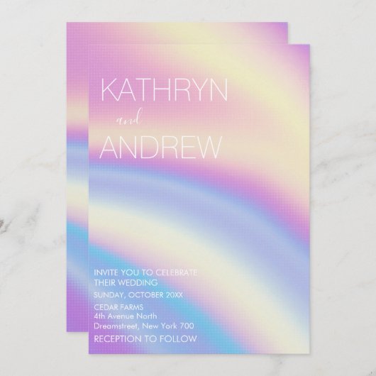 Modern Holographic Wedding Invitation Kaart (Voorkant / Achterkant)