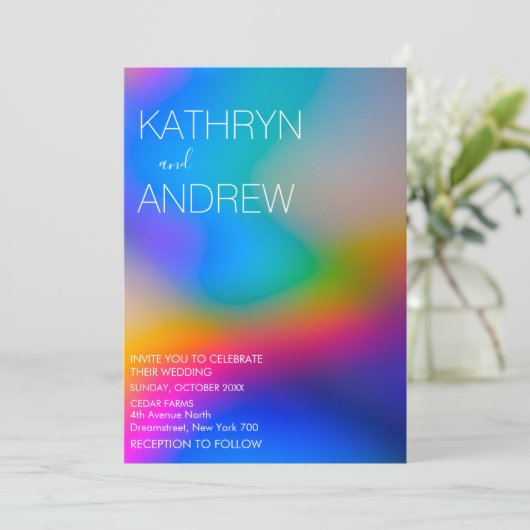 Modern Holographic Wedding Invitation Kaart (Staand voorkant)