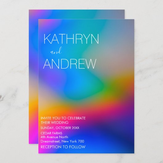 Modern Holographic Wedding Invitation Kaart (Voorkant / Achterkant)