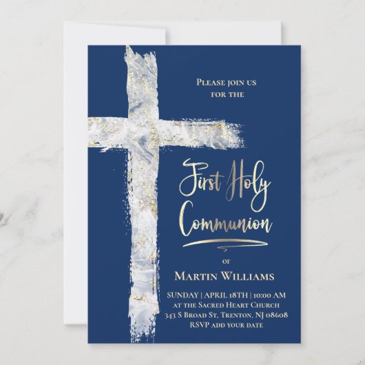 modern Holy cross on blue | First Communion Kaart (Voorkant)