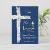 modern Holy cross on blue | First Communion Kaart (Staand voorkant)