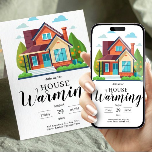 Modern Home Illustration Green Brown Housewarming Kaart