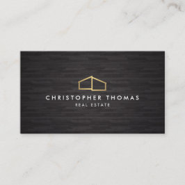 Modern Home Logo Faux Gold op zwart hout Visitekaartje