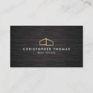 Modern Home Logo Faux Gold op zwart hout Visitekaartje