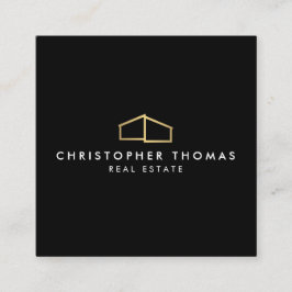 Modern Home Logo Faux Goud op Zwart Vierkante Visitekaartje