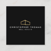 Modern Home Logo Faux Goud op Zwart Vierkante Visitekaartje (Voorkant)