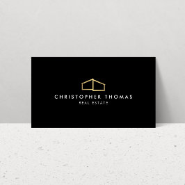 Modern Home Logo Faux Goud op Zwart Visitekaartje