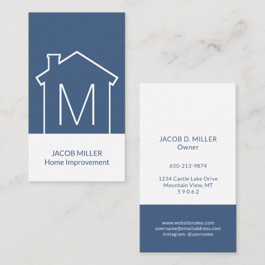 Modern Home Logo Monogram - Verticaal marineblauw  Visitekaartje (Voorkant / Achterkant)