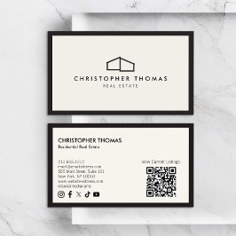 Modern Home Logo Onroerend goed Ivoor/Zwart QR cod Visitekaartje