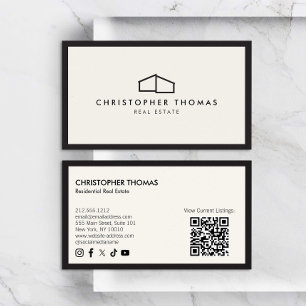Modern Home Logo Onroerend goed Ivoor/Zwart QR cod Visitekaartje