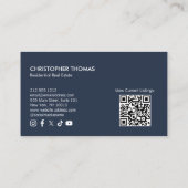 Modern Home Logo Onroerend goed Navy Blue QR code Visitekaartje (Achterkant)