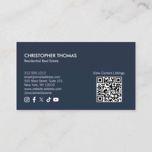 Modern Home Logo Onroerend goed Navy Blue QR code Visitekaartje (Achterkant)